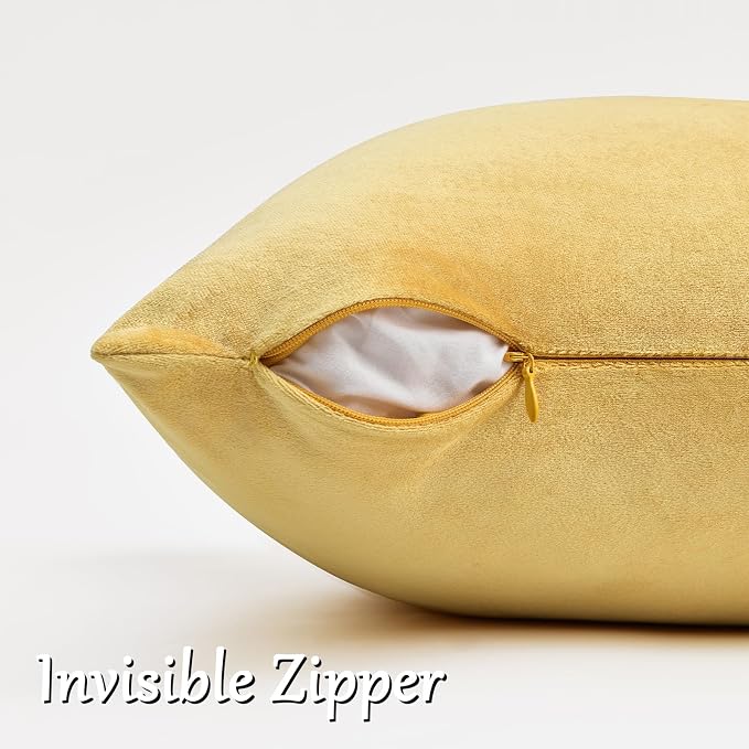 GIGIZAZA Yellow Velvet Pillow Covers 22x22 Decorative Pillows Pack of 2 | Throw Pillows for Couch Sofa,280gsm Soft Textured Fabric,Modern Square Pillowcases,Luxury Cushion Covers