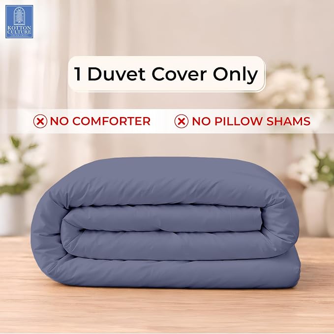 1 Pc Duvet Cover King Size-100% Egyptian Cotton 600 Thread Count Ultra Soft Premium Durable Comforter Cover Zipper Closure & Corner Ties - (Mediterranean Blue, 104" X 94")