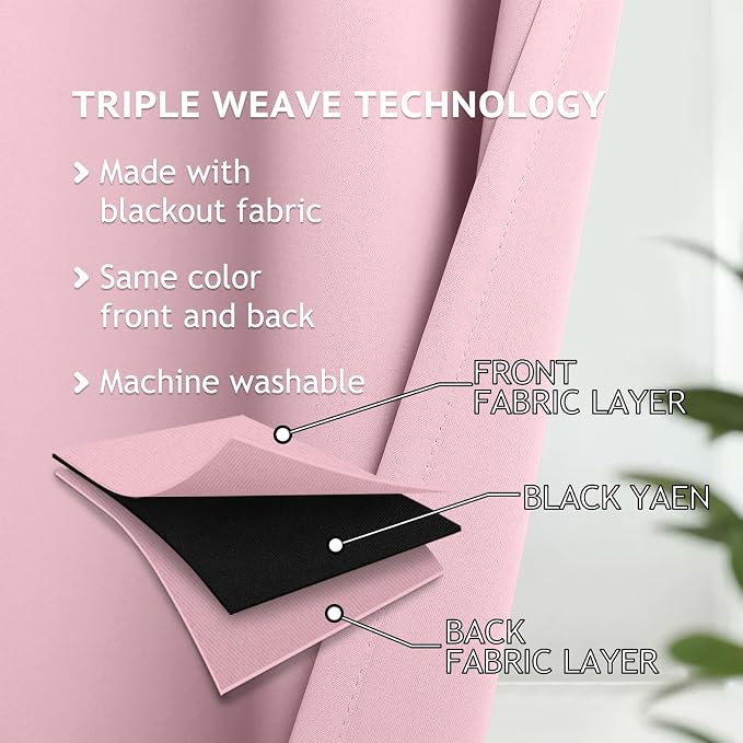 COSVIYA Grommet Room Darkening Pink Curtains 54 inch Length for Bedroom | Light Blocking Insulated Thermal Curtains for Living Room, Blackout Thick Polyester Window Drapes,52x54 inches, 2 Panels
