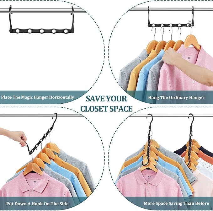 AMKUFO 6 Pack-Closet-Organizers-and-Storage, Space-Saving-Hangers Black | Magic-Hangers, Closer-Organizer-for-Closet-Organization, Space-Saver-Hanger-Organizer-for-Multipurpose, Dorm-Room-Essentials