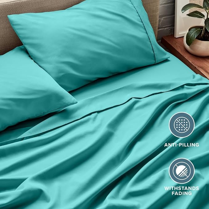 Bare Home Split King Sheet Set - 1800 Ultra-Soft (Split King, Turquoise) | Deep Pockets 6 to 15 Inches, Breathable, Hypoallergenic, Hotel Luxury, Easy Fit, Soft, All-Season