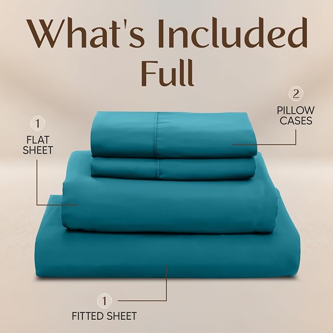 Full Sheets Set, 4 Pieces 16" Deep Pocket Hotel Luxury Sheets, Denim Blue | Extra Soft Bedsheet Set, Comfy & Breathable Cooling Sheets, Wrinkle & Fade Resistant, Fitted Sheet, Flat Sheet, 2 Pillowcases