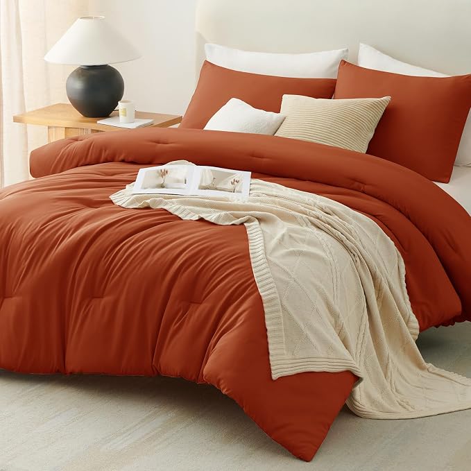 California King Comforter Set, 3 Pieces Terracotta Quilted Bedding | 270 GSM Down Alternative Fill, 4 Corner Ties for Duvet Insert Use, All Season, OEKO-TEX Certified, 2 Pillowcases, 104 x 96 in