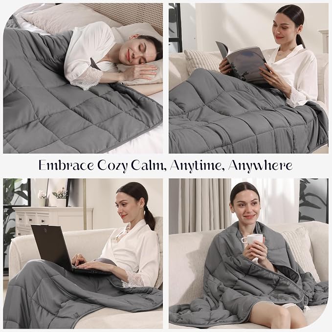 Smart Queen Weighted Blanket 20lbs (60”x80”,Grey) Full Size Soft Cooling Heavy Blanket for Sleeping, Breathable All Season Comfort with Premium Glass Beads,Machine Washable