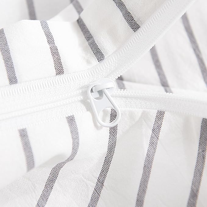 NEXHOME PRO Striped Duvet Cover Super King,100% Washed Cotton Bedding Set,Textured Linen Feel,Breathable,Organic,3 Piece(Grey Stripes 108x98)