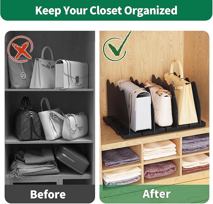SPACEKEEPER Shelf Divider for Closet,2 Pcs Adjustable Purse Organizer,Black | Closet Acrylic Handbag Separators Storage Organizer Bookshelf Separator Dividers in Bedroom,Bathroom,Kitchen,Office