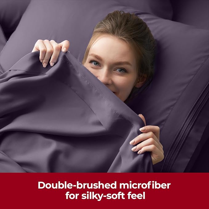 Mellanni Iconic 4-Piece, Ultra Soft Sheet Set (Queen, Purple) | 10M+ Sleepers. Lab-tested: Sleeps Cool, Stays Bright, Strong, Smooth. Good Housekeeping Best Bedding, 7 yrs running.