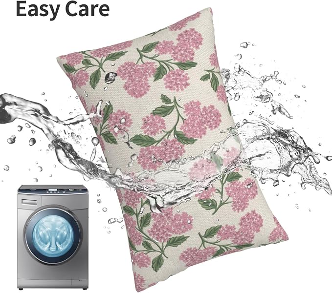 Preppy Pink Pillow Covers 12x20 Inch 2 Pcs Green Hydrangea Flower Decor Throw Pillows Vintage Floral Seasonal Spring Summer Outdoor Decoration Pillowcase Linen Cushion Cover for Couch Sofa