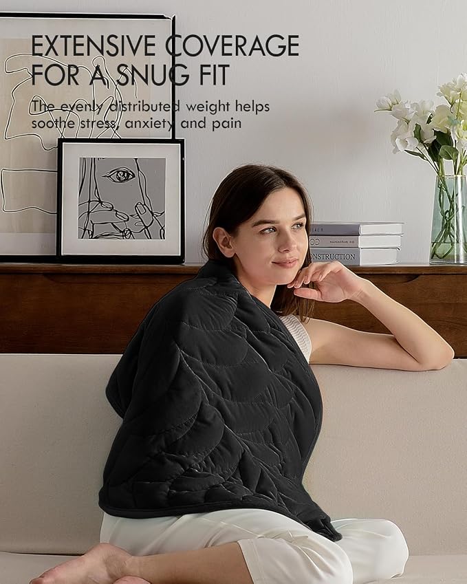 Kaisa Weighted Lap Blanket for Adults, 5 lbs, 23"x29", Leaf Pattern, Black | Washable Weighted Blankets, Small Portable Blanket for Relaxation, Cozy Luxury Crystal Velvet All-Season Heavy Blanket