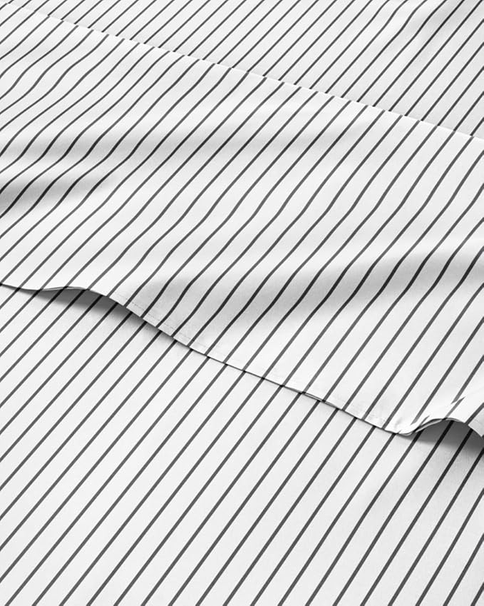 Twin XL 3 Piece Striped Sheet Set - Soft, Breathable & Cooling - Fine Lines | 1 Flat, 1 Fitted & 1 Pillowcase w/ Deep Pockets, Luxury Striped Bedding, Soft, Breathable & Cooling, Wrinkle & Fade Free