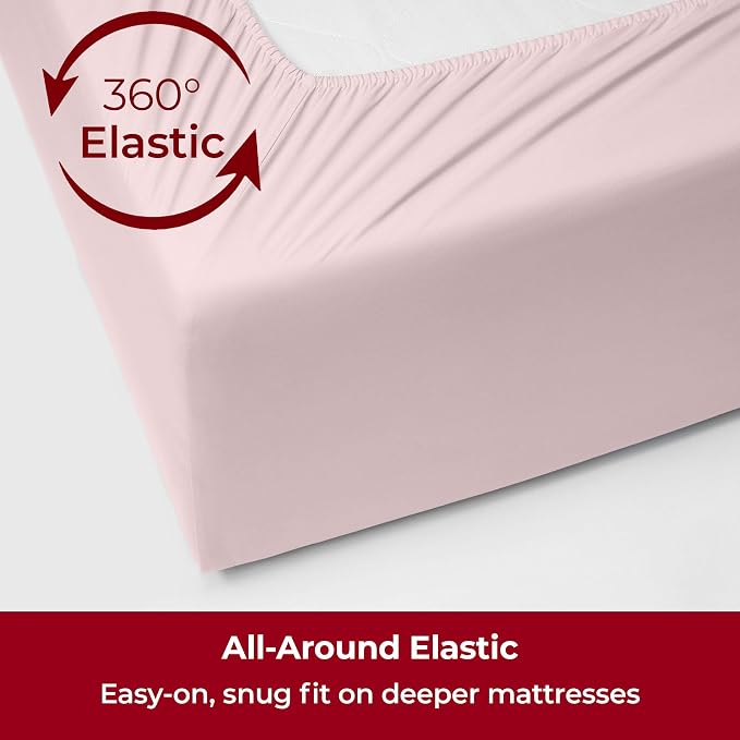 Mellanni Iconic 4-Piece, Ultra Soft Sheet Set (King, Blush Pink) | 10M+ Sleepers. Lab-tested: Sleeps Cool, Stays Bright, Strong, Smooth. Good Housekeeping Best Bedding, 7 yrs running.