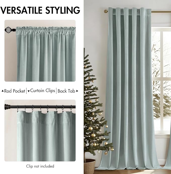 MIULEE Velvet Curtains 52x84 inches 2 Panels Misty Blue Blackout Curtains | Luxury, Bedroom Living Room, Thermal Insulated, Super Soft Window Drapes, Rod Pocket & Back Tab