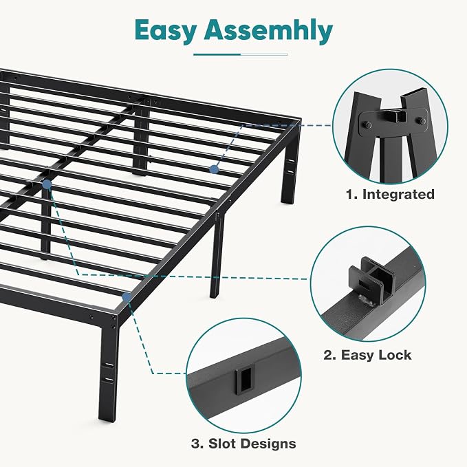 OLIXIS Full Size Metal Platform Bed Frame with Storage Space, Heavy Duty Sturdy Mattress Foundation, Strong Support Slats, Easy to Assemble, Black