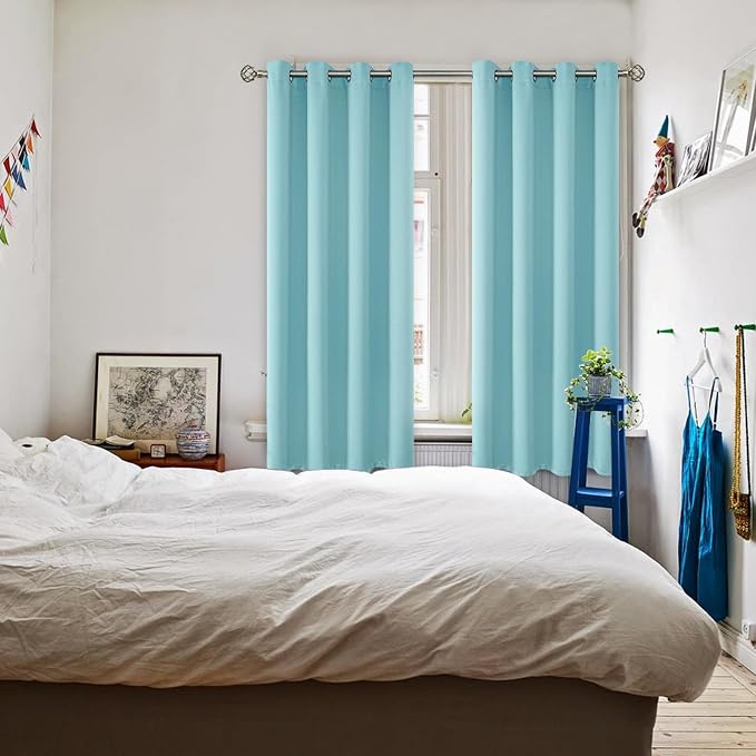 BGment Baby Blue Blackout Curtains for Bedroom 69 Inch Long - 2 Panels | Grommet Top, Black Out, Room Darkening, Sunblock, Thermal Insulated, Window Drapes for Kids Boys Room, 55x69 Inch