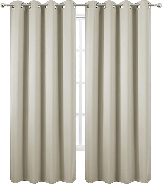 Blackout Curtains 66 x 84 inch/Light Beige Curtains Set of 2 Panels/Thermal Insulated Room Darkening Bedroom Curtains