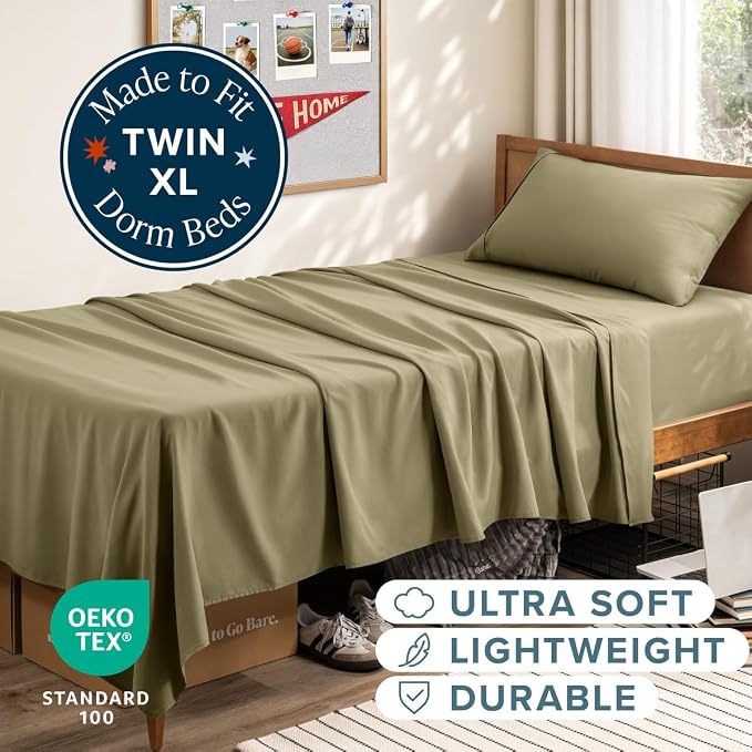 Bare Home Twin XL Sheet Set - 1800 Ultra-Soft (Twin XL, Olive) | Deep Pockets 6 to 15 Inches, Breathable, Hypoallergenic, Hotel Luxury, Easy Fit, Soft, All-Season