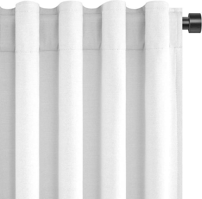 Topfinel 72 Inch Blackout Curtains for Bedroom Heat Blocking Linen Blended Energy Efficient Insulated Farmhouse Cabin Closet Cream White Bay Windows Drapes 2 Panels Set Back Tab