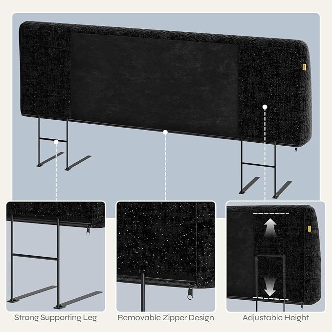 4.7" Upholstered Headboard for King Size Bed, Height Adjustable and Ergonomic Headboard, Easy Assemble, Sturdy and Durable, Starry Night Black