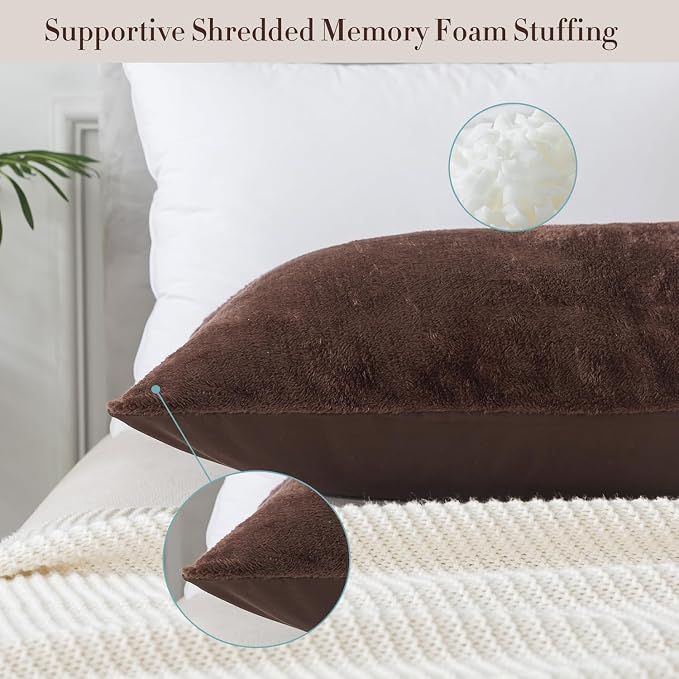 WhatsBedding Memory Foam Body Pillow with Cover, Long Bed Pillow for Adults | Removable Plush Fuzzy Envelope Closure, Firm Support for Side Sleepers, Reading & naps, Large Size Fits All, Relieves Pain