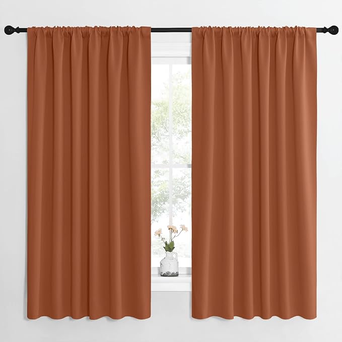 NICETOWN Blackout Curtains and Drapes - Thermal Insulated Solid Rod Pocket Blackout Draperies/Panels for Living Room, Bedroom (Burnt Orange, 1 Pair, 62 by 63 inches)