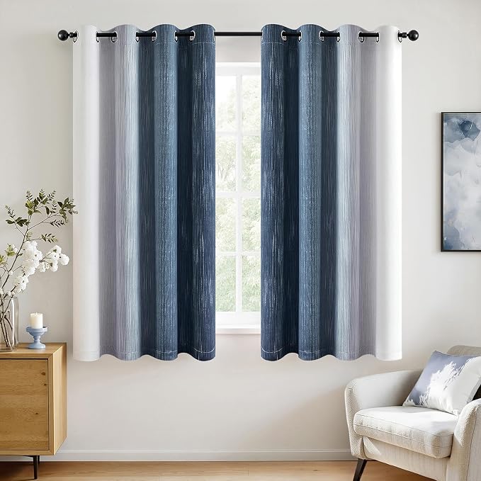 MIULEE Royal Blue and Greyish White Ombre Blackout Curtains 52Wx54L | Full Room Darkening,Thermal Insulated,54 Inch Long,Grommet Drapes for Bedroom/Living Room,Modern Window Treatments,Set of 2