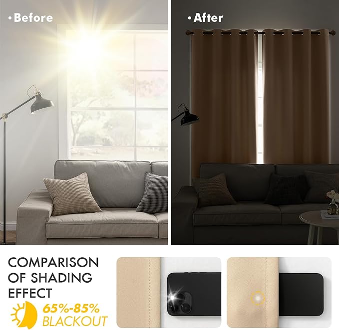 MIULEE Beige Blackout Bedroom Curtains Drapes 112 Inch Long 52"x112" | Grommet Top, Room Darkening Window Drapes, Privacy Protection, Thermal Insulated, Heat Blocking, Light Blocking