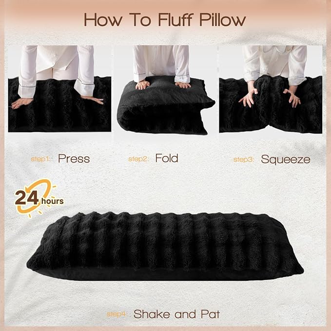 YZ HOME Faux Fur Fluffy Body Pillow for Adults, Soft Support | Firm Body Pillow, Adjustable Support for Side Sleeping, Pregnant Women, Washable cover,Gifts, 20x54 Inch (Black)