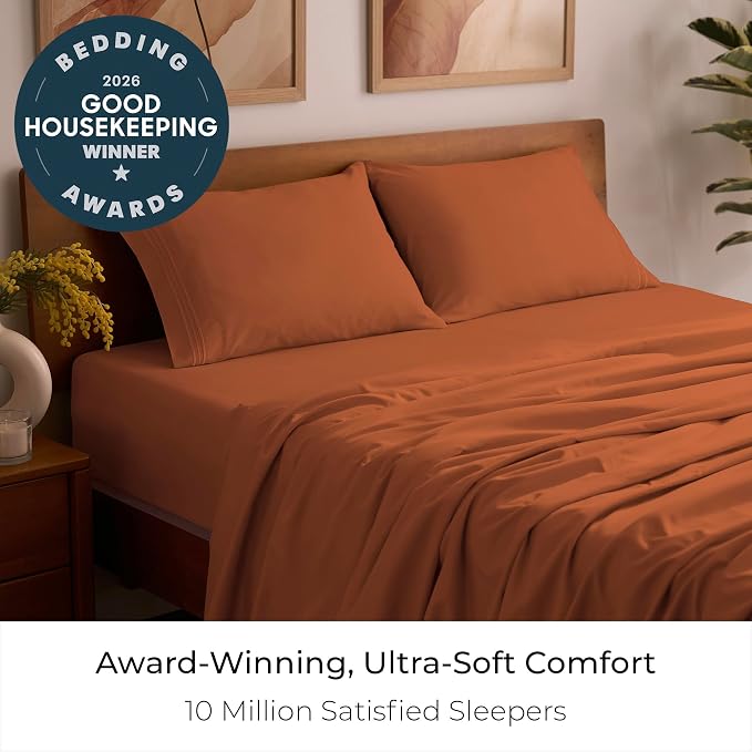 Mellanni Iconic 4-Piece, Ultra Soft Sheet Set (Full, Terracotta) | 10M+ Sleepers. Lab-tested: Sleeps Cool, Stays Bright, Strong, Smooth. Good Housekeeping Best Bedding, 7 yrs running.