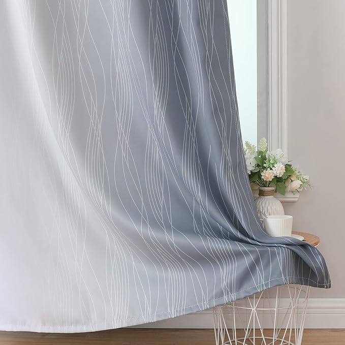 Grey and Greyish White Ombre Blackout Curtains for Bedroom 45 Inch Long | Estelar Textiler Room Darkening,Thermal Insulated, Light Blocking Gray Grommet Window Drapes for Living Room,42Wx45L,2 Panels