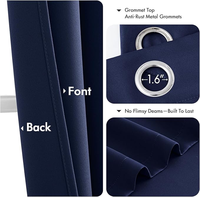 MIULEE Blackout Curtains for Bedroom 2 Panels 40 x 40 Inch Long Navy Blue | Thermal Insulated, Living Room Darkening Grommet Drapes, Noise Reducing, Light Blocking Window Treatments