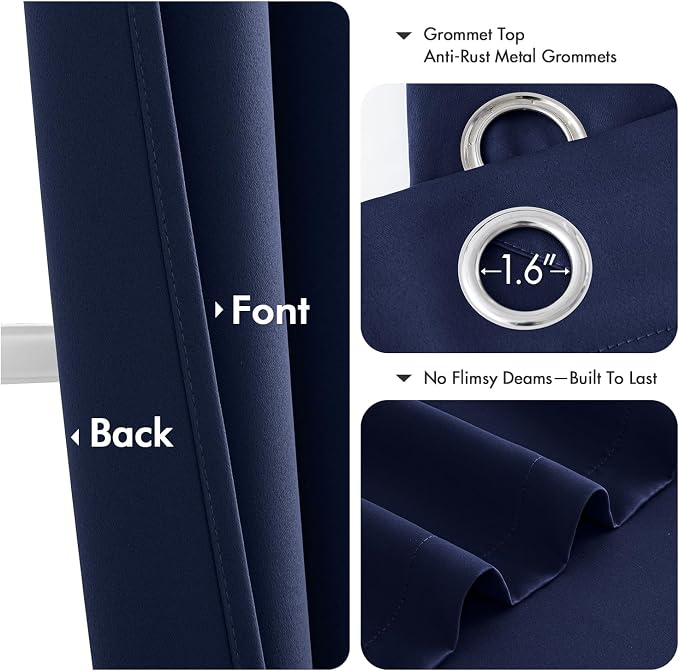 MIULEE Blackout Curtains for Bedroom 2 Panels 40 x 54 Inch Long Navy Blue | Thermal Insulated, Living Room Darkening Grommet Drapes, Noise Reducing, Light Blocking Window Treatments