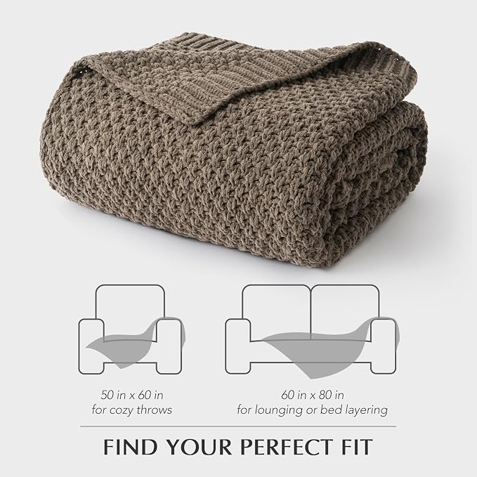 EVERGRACEHOME Chunky Chenille Knit Throw Blanket, 50 x 60, Mocha Brown | Sculpted Moss Stitch, Chic Modern Farmhouse, All-Season Warmth, OEKO-TEX® Certified, Elegant Blanket for Couch, Bed, Sofa