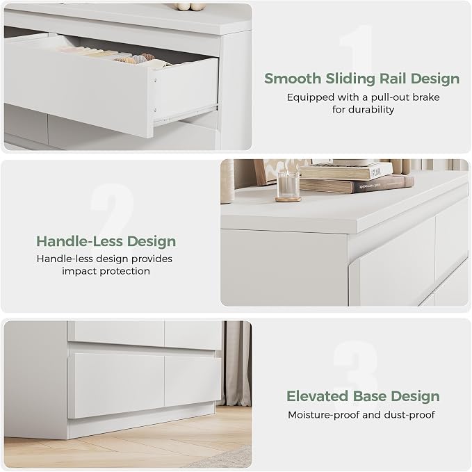 MapleGrace Modern 8 Drawer Dresser, Simply Chest of Drawers for Bedroom, Wooden Storage Dresser with Deep Drawers for Living Room/Hallway/Entryway