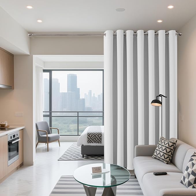 Joydeco Blackout Patio Sliding Door Curtains, Privacy Room Divider Curtains | Extra Wide Thermal Blackout Curtains for Bedroom Living Room, Curtain for Patio Door (Greyish White, 70Wx84L, 1 Panel)
