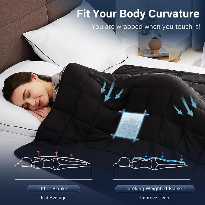 CuteKing Weighted Blanket for Adults (15lbs, 48"x72", Grey) Heavy Blanket for 140-150lbs, Breathable Microfiber Material with Glass Beads All-Season Summer Fall Winter Soft Thick