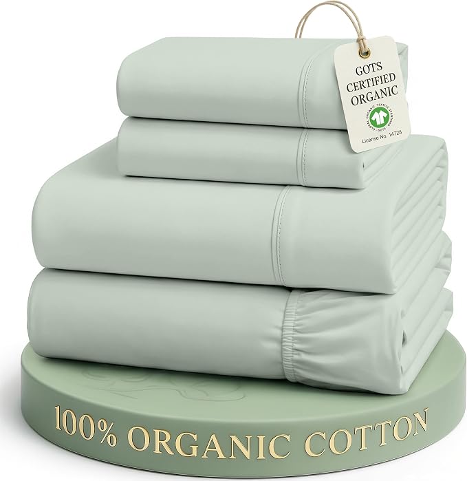 LANE LINEN Full Sheet Set 100% Organic Cotton Percale Cooling - Cool Blue | Full Sheet Set, Organic Cotton Percale - Crisp, Cool & Breathable, For Hot Sleepers, All-Season Comfort, For Guest Bedrooms