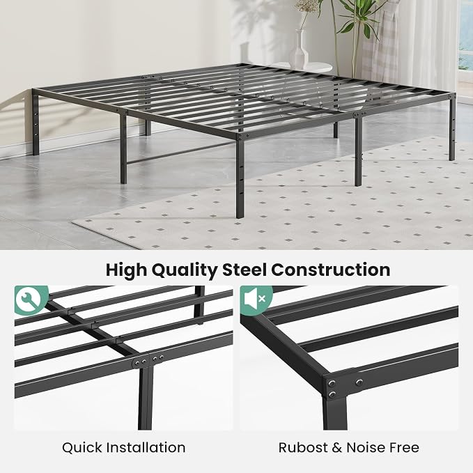 OLIXIS King Size Bed Frame, Heavy Duty 16 Inch Metal Platform Bed with Storage Space, Sturdy Support Slats & Noise-Free, No Box Spring Needed, Easy Assembly