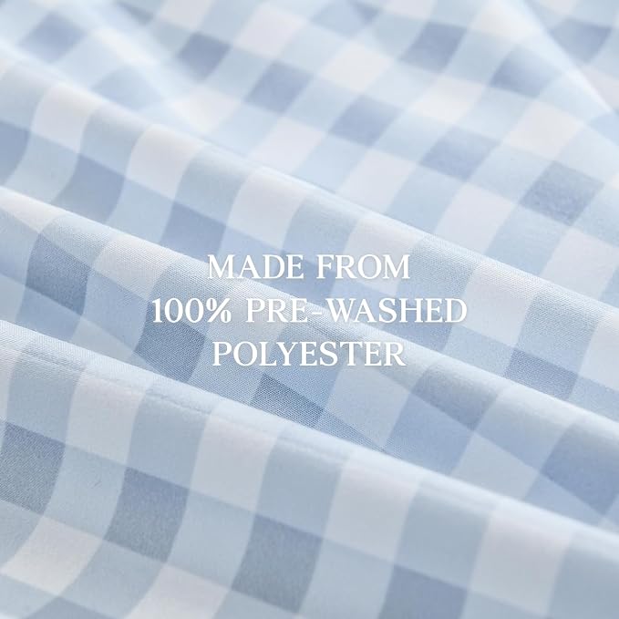 Andency Blue Gingham Duvet Cover Queen, Ruffle Shabby Bedding Set 3 Pcs | Farmhouse Soft Pre-Washed Polyester Comforter Cover with Zipper Closure & Corner Ties, 90x90Inch
