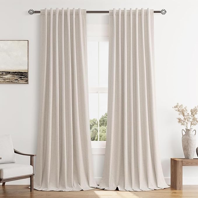100% Blackout Curtains 84 Inch Length 2 Panels Set for Living Room Bedroom Back Tab Thermal Insulated Black Out Linen Drapes Room Darkening Window Curtains 84 Inches Long, Sand Beige