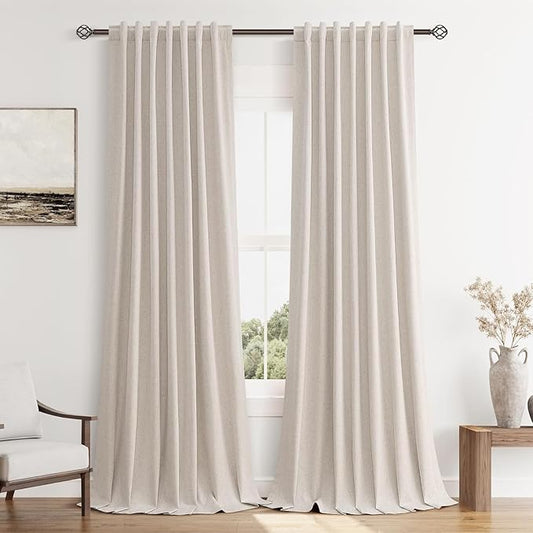 100% Blackout Curtains 84 Inch Length 2 Panels Set for Living Room Bedroom Back Tab Thermal Insulated Black Out Linen Drapes Room Darkening Window Curtains 84 Inches Long, Sand Beige