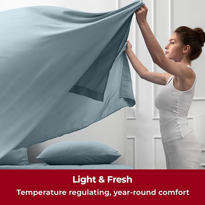 Mellanni Iconic 5-Piece, Ultra Soft Sheet Set (Split King, Spa Blue) | 10M+ Sleepers. Lab-tested: Sleeps Cool, Stays Bright, Strong, Smooth. Good Housekeeping Best Bedding, 7 yrs running.