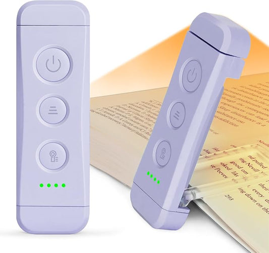 Glocusent USB Rechargeable Book Light, Portable Clip-on LED Reading Light | 3 Amber Colors & 5 Brightness Dimmable, bookmark, Eye-Caring,Compact Gift ,Women Book Lovers,Christmas, Book Accesories