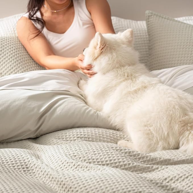 PHF Waffle Duvet Cover Twin/Twin XL, Soft & Breathable, 68"x90", Linen | 300GSM Fabrie，No Snagging Textured Honeycomb Comforter Cover for All Season 3pcs, Durable Bedding Duvet Set, Home Decor Gift