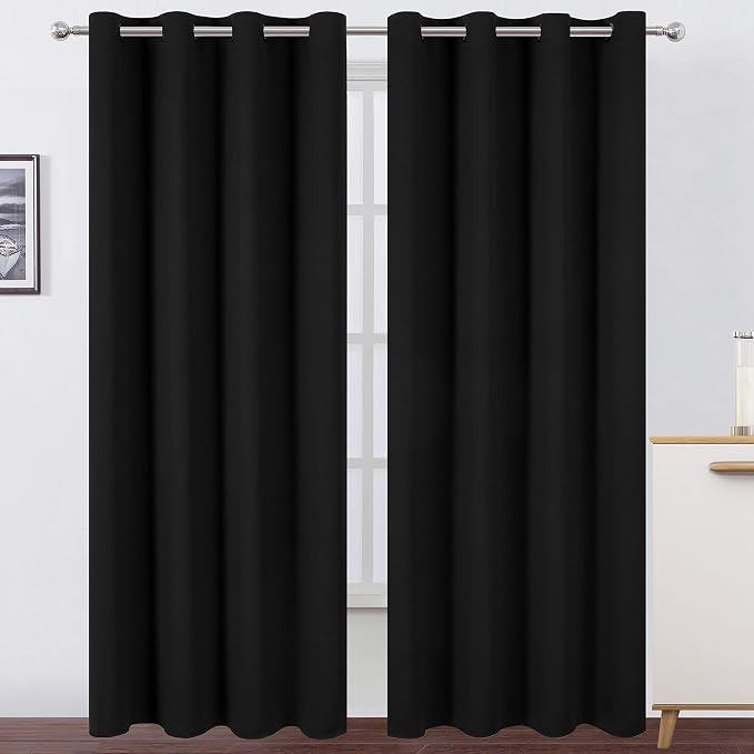 Blackout Curtains 66 x 95 inch/Black Curtains Set of 2 Panels/Thermal Insulated Room Darkening Bedroom Curtains