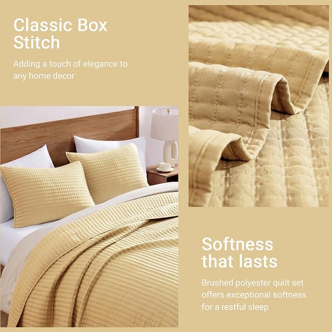 Queen Quilt-Lightweight Bedspreads Yellow Queen Size Quilt Bedding Set | Soft Coverlet with 2 Pillow Shams for All Seasons, Suitable for Bed, Couch, 3 Pieces, 90"x94"
