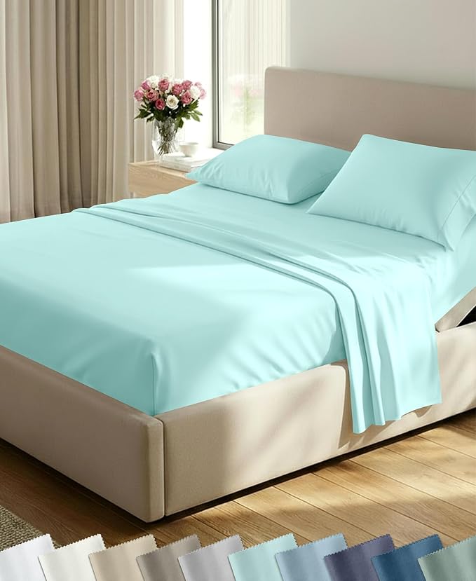 California Design Den Soft 100% Cotton Split King Sheet Set, 5 Pcs, Seafoam | 400 Thread Count with Good Housekeeping Seal, Split King Sheets Sets for Adjustable Bed with 2 Separate Twin-XL Mattresses