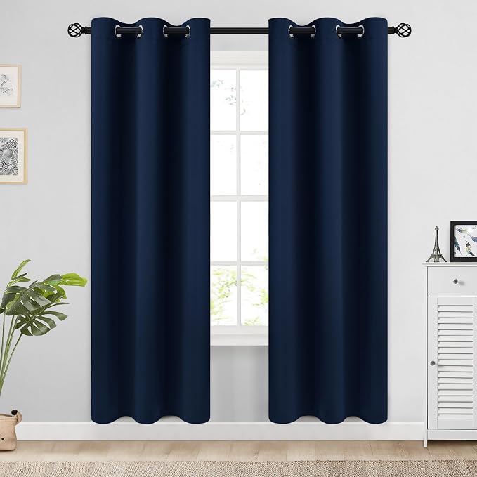COSVIYA Grommet Room Darkening Navy Blue Curtains 72 inch Long for Bedroom | Light Blocking Insulated Thermal Curtains for Living Room, Blackout Thick Polyester Window Drapes,38x72 inches, 2 Panels