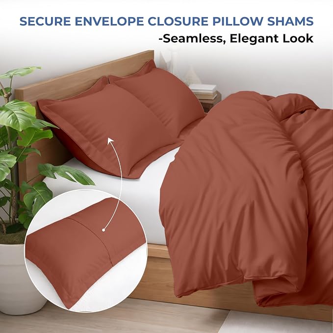 3 Pc 120" x 98" Duvet Cover Set Oversized King 100% Egyptian Cotton - 600 Thread Count Comforter Cover, Zipper Closure & Corner Ties - Fits Large King Inserts - Burnt Orange