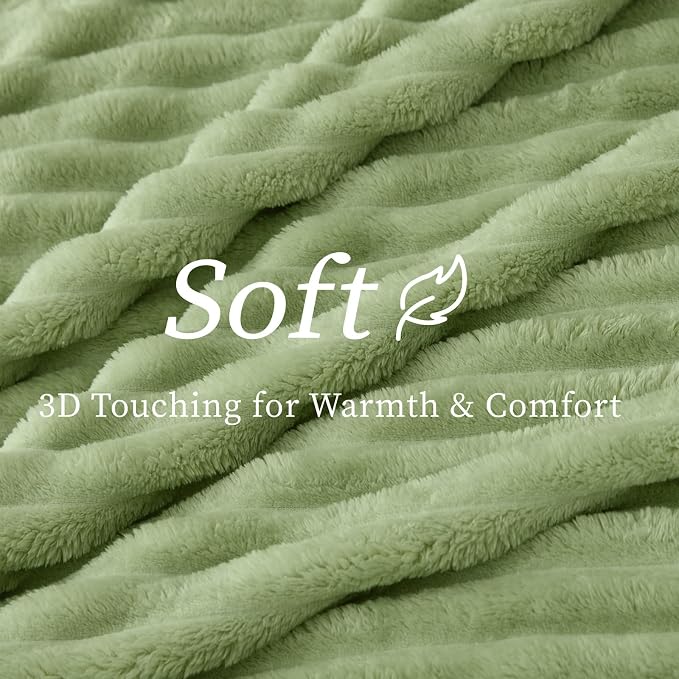 BEDELITE Striped Fleece Throw Blanket, Sage Green, 50"x60" | 300GSM Microfiber Fleece, Soft Cozy, Lightweight Warm, Double-Sided Plush, Machine Washable, Gift, Room Decor, for Couch Sofa