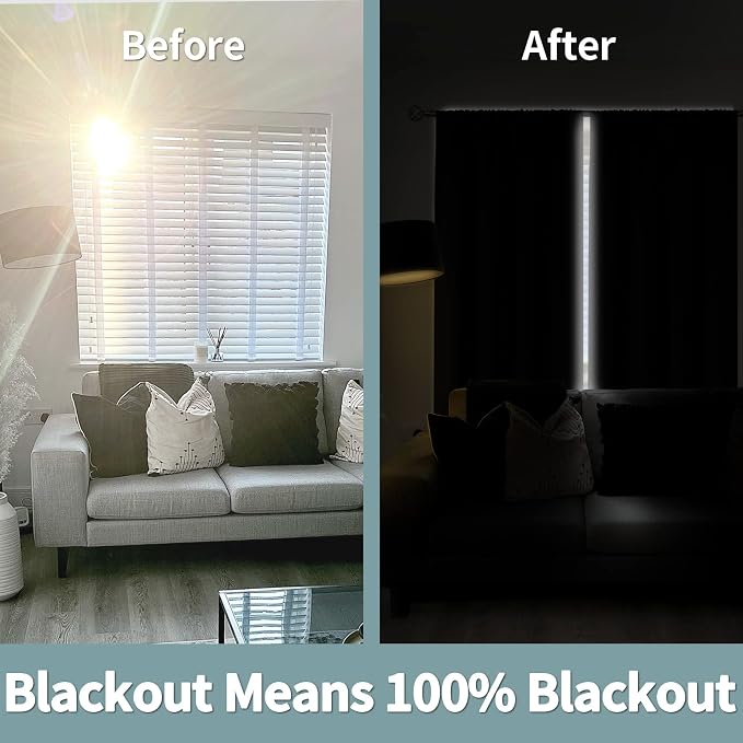 BGment Black Blackout Curtains for Bedroom 40 Inch Long 2 Panels | Thermal Insulated Black Out Curtains, Room Darkening Soundproof, Rod Pocket Window Curtains for Basement, 42 x 40 Inch